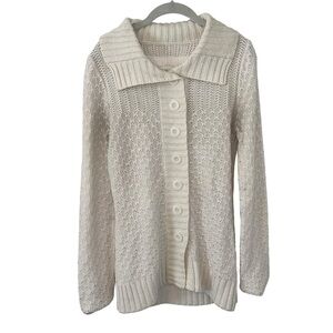 Off White Arizona Knit Button Down Design Sweater Collared Women’s Size Large!